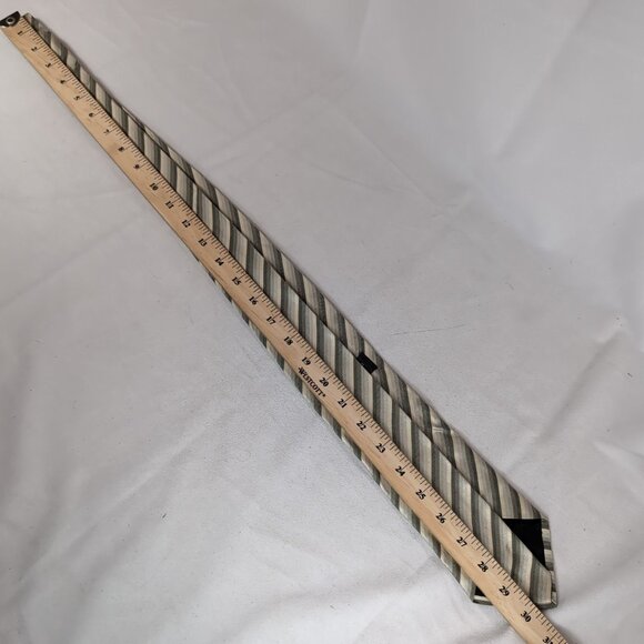 Profilo Studio 100% Silk Tie Men's Neck Diagonal Striped Silver Grey Yellow Gold - Picture 10 of 10